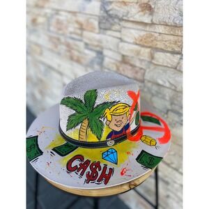 Hand-Painted Straw Hat: Boho Artisan Design, Mexican Art